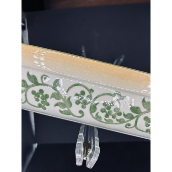 Lidia Bastianich Hand Painted Baking Casserole Loaf Dish Green Scroll Stoneware - Picture 5 of 7